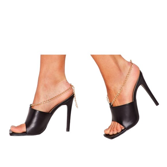 Nasty Gal Black Chain Strap Stiletto Mules **NEW** - Picture 3 of 9